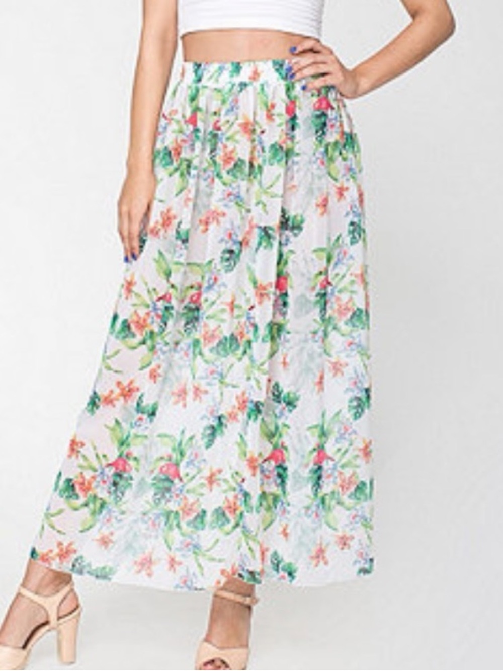 American Apparel White Maxi Chiffon Skirt